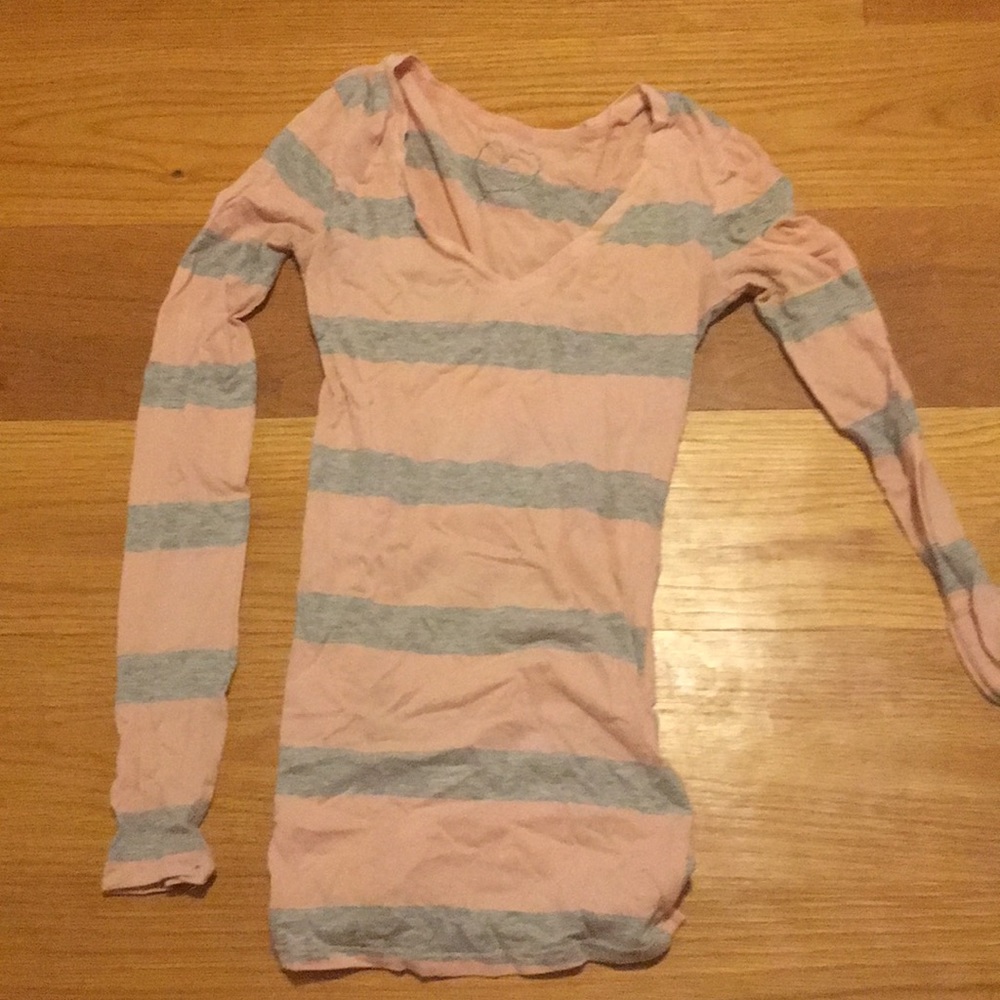 Pink and grey stripped long sleeve shirt